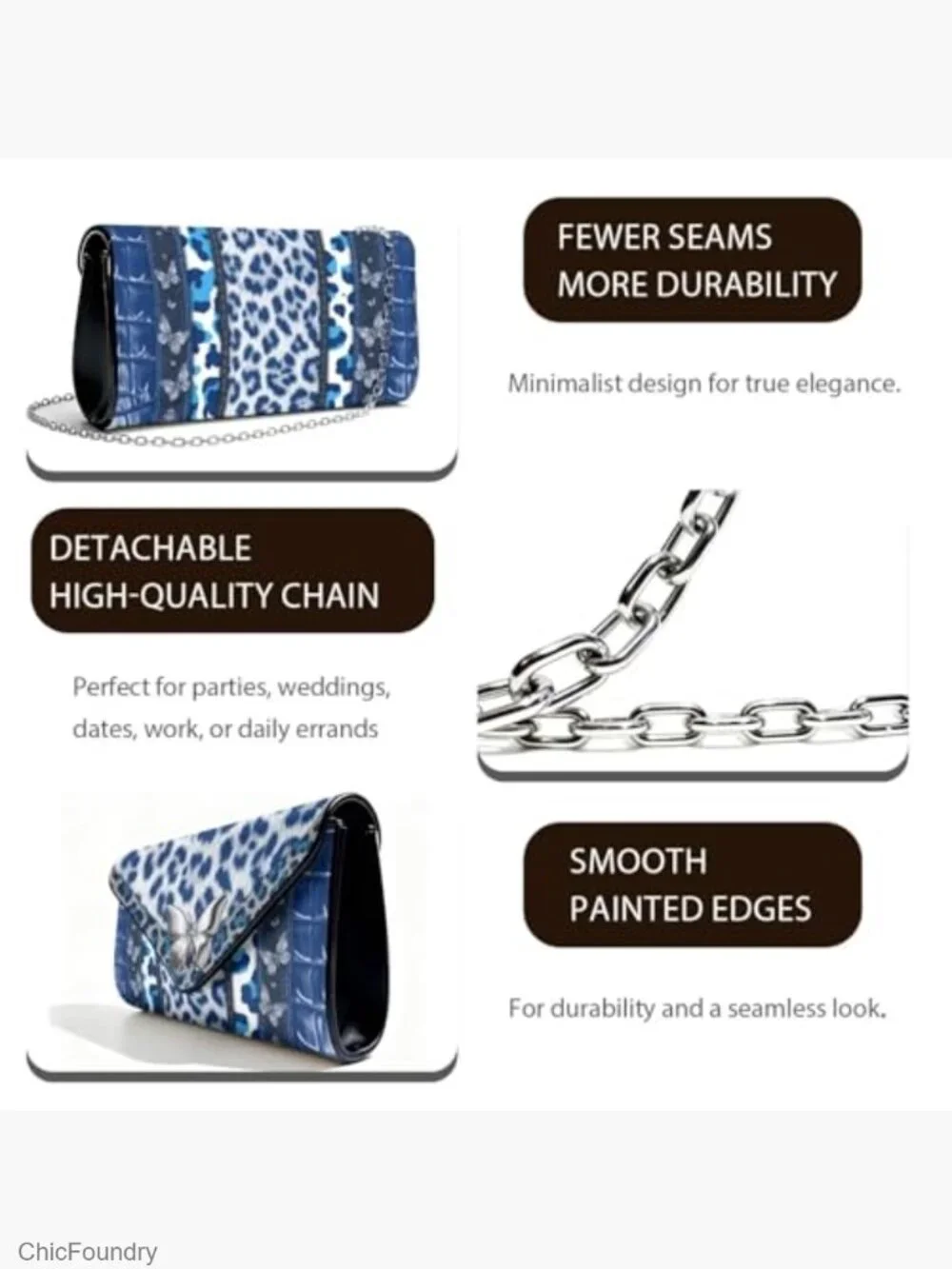 Leather Clutch Purse for Women with Chain, Formal Evening Bag Crossbody Handbag